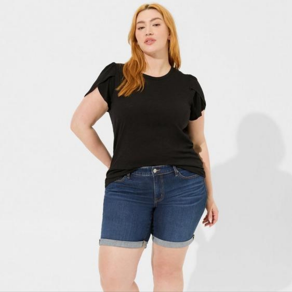 Cotton Slub Jersey Crew Neck Tulip Sleeve Tee